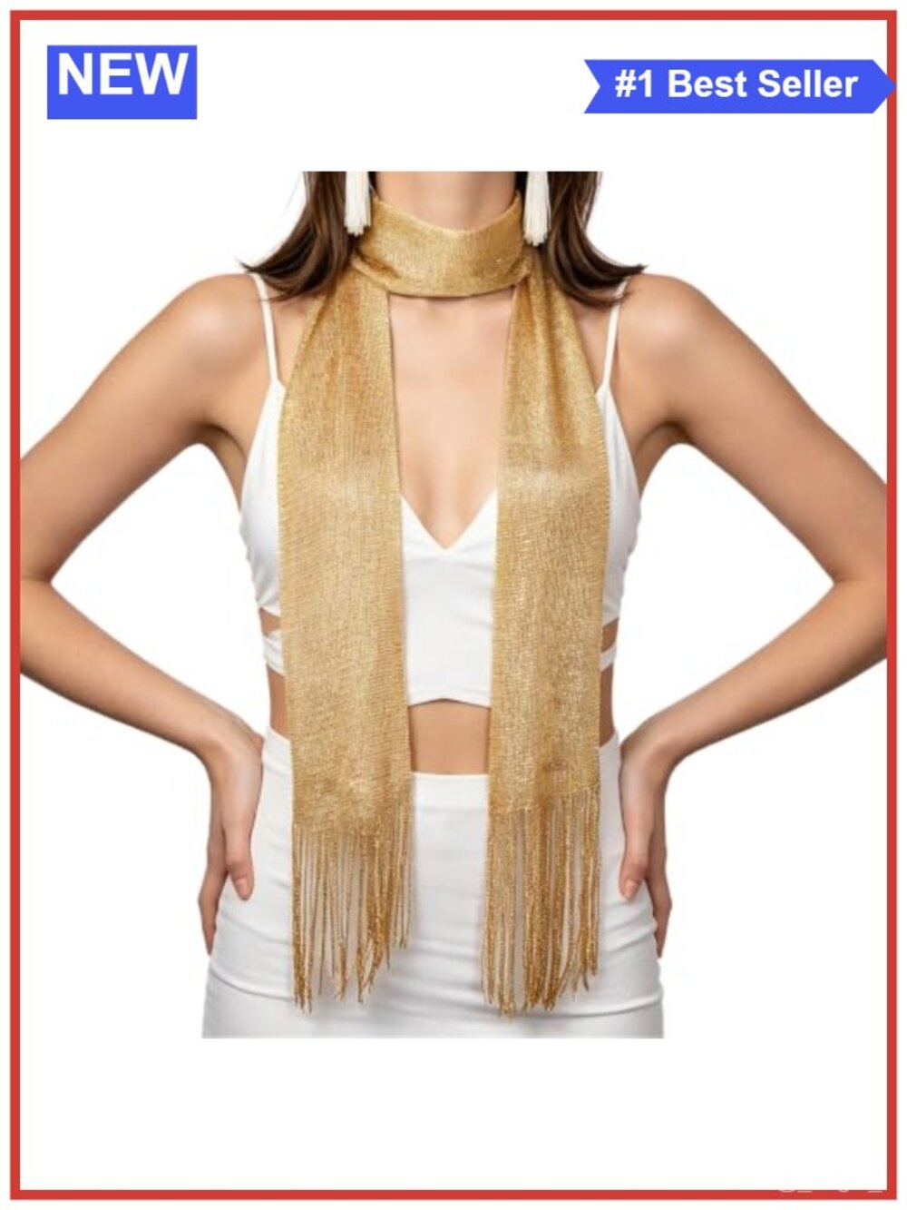 Sparkly Metallic Knit Skinny Scarf Long Versatile Head Wrap Belt